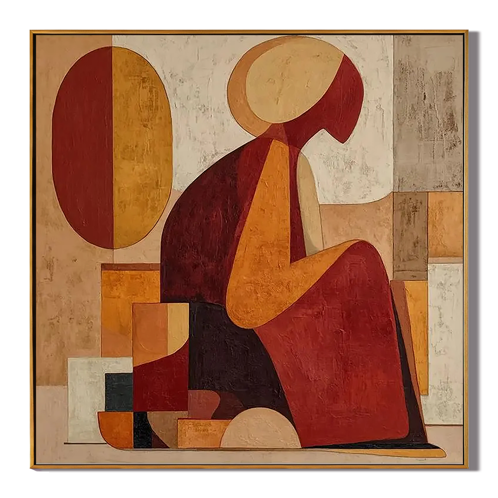 AUTUMN VIGOR: Abstract Figures Wall Art, Mid-Century Modern Geometric Terracotta Canvas Painting