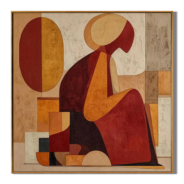 Autumn Vigor – Mid-Century Modern Geometric Terracotta Abstract Painting | Contemporary Expressionist Living Room & Office Art