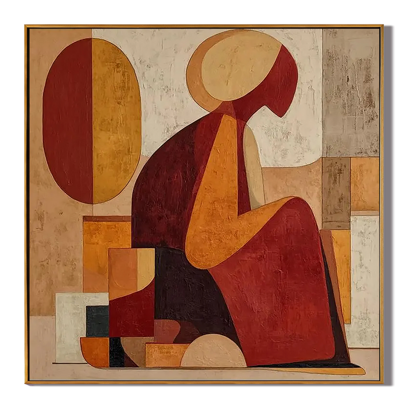 Autumn Vigor – Mid-Century Modern Geometric Terracotta Abstract Painting | Contemporary Expressionist Living Room & Office Art