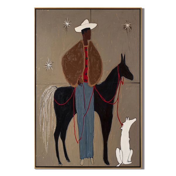 Starlit Companions – Contemporary Folk Art Cowboy & Horse Painting | Textured Wabi-Sabi Western Living Room Art