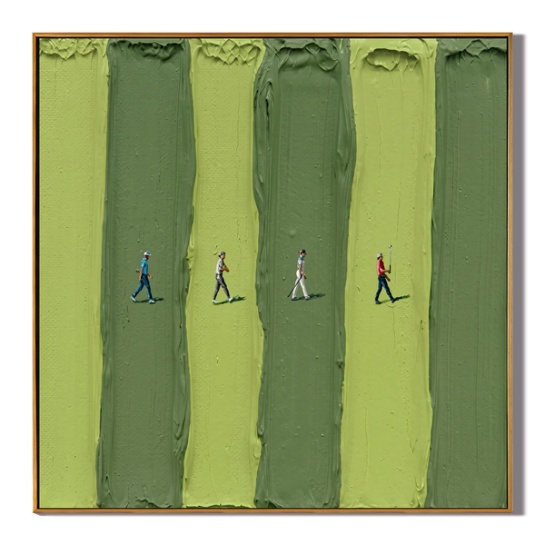 Greenway Stroll – Fresh Green Impasto Miniature Golf Abstract Canvas | Modern Minimalist Room Art