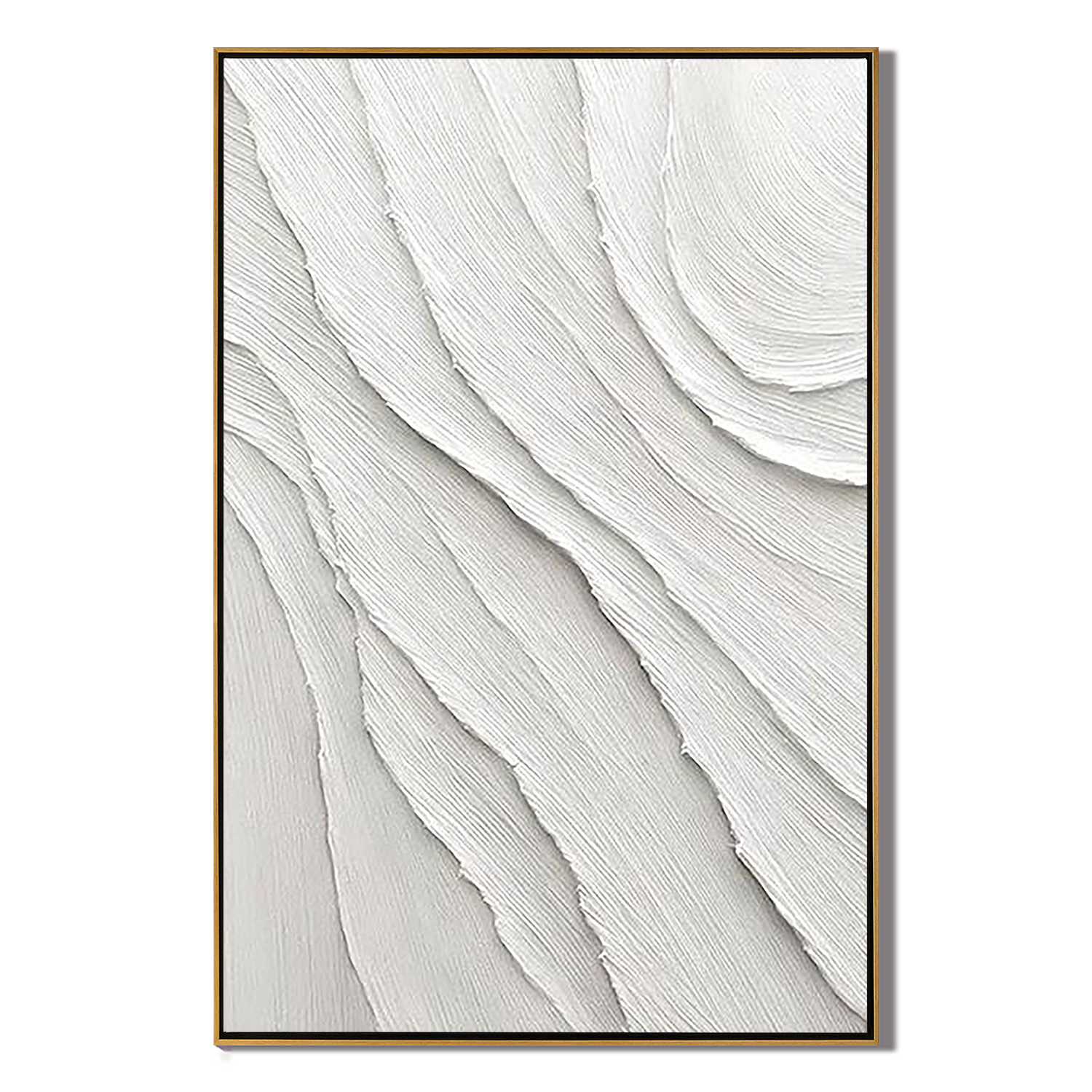 PURE RIPPLE: Texture Wall Art, Hand-Painted Plaster Effect White Wave Relief Abstract Canvas Painting