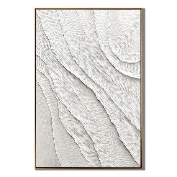 Pure Ripple – Hand-Painted Plaster Effect White Wave Relief Abstract Texture Painting | Modern Abstract Living Room & Office Art