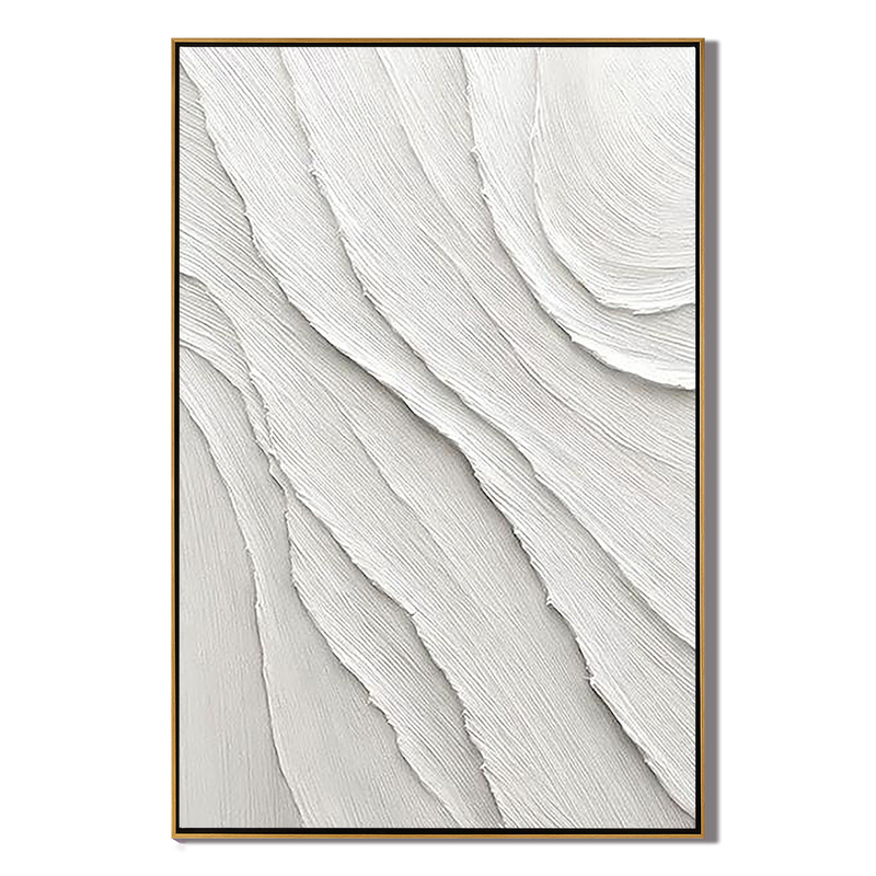 Pure Ripple – Hand-Painted Plaster Effect White Wave Relief Abstract Texture Painting | Modern Abstract Living Room & Office Art