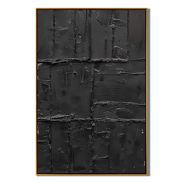 Noir Vestige – Hand-Painted All-Black Distressed Plaster Effect Relief Wabi-Sabi Painting | Modern Noir Wabi-Sabi Living Room & Home Office Art