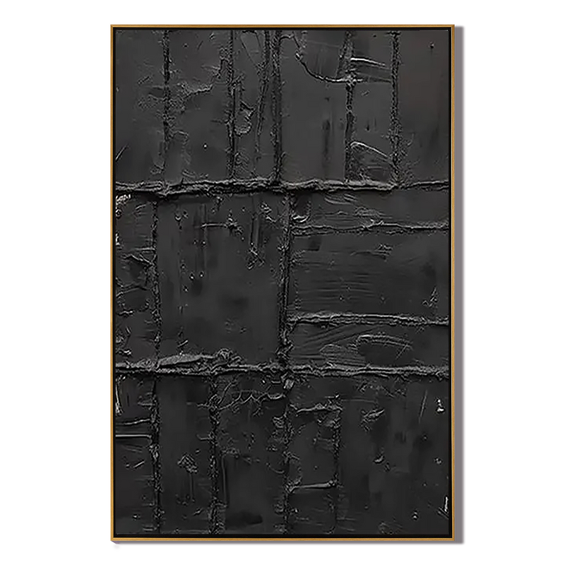 Noir Vestige – Hand-Painted All-Black Distressed Plaster Effect Relief Wabi-Sabi Painting | Modern Noir Wabi-Sabi Living Room & Home Office Art