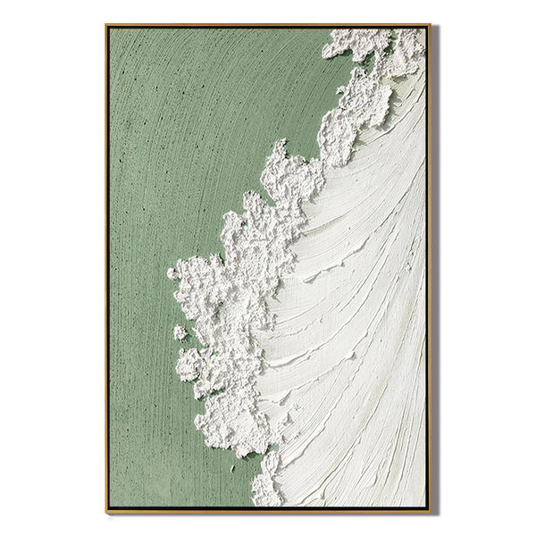 Sage Foam – Heavy Texture Ocean Wave Painting | Wabi-sabi Sage Green Abstract Hallway Art
