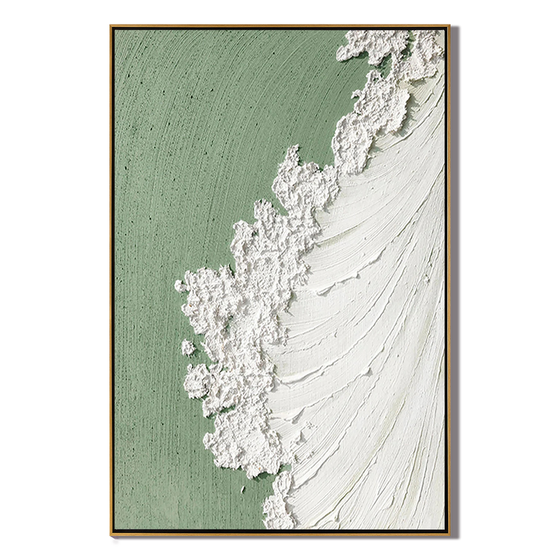 Sage Foam – Heavy Texture Ocean Wave Painting | Wabi-sabi Sage Green Abstract Hallway Art