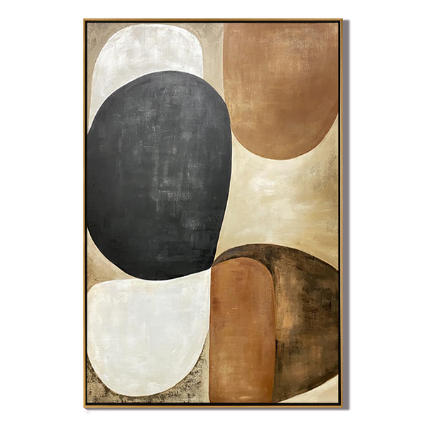 Earthen Echo – Organic Pebble Shapes in Terracotta & Slate Abstract Painting | Japandi Organic Wabi-Sabi Living Room & Hallway Art