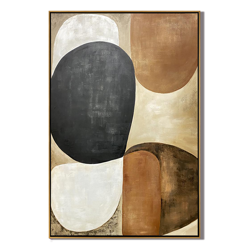 Earthen Echo – Organic Pebble Shapes in Terracotta & Slate Abstract Painting | Japandi Organic Wabi-Sabi Living Room & Hallway Art