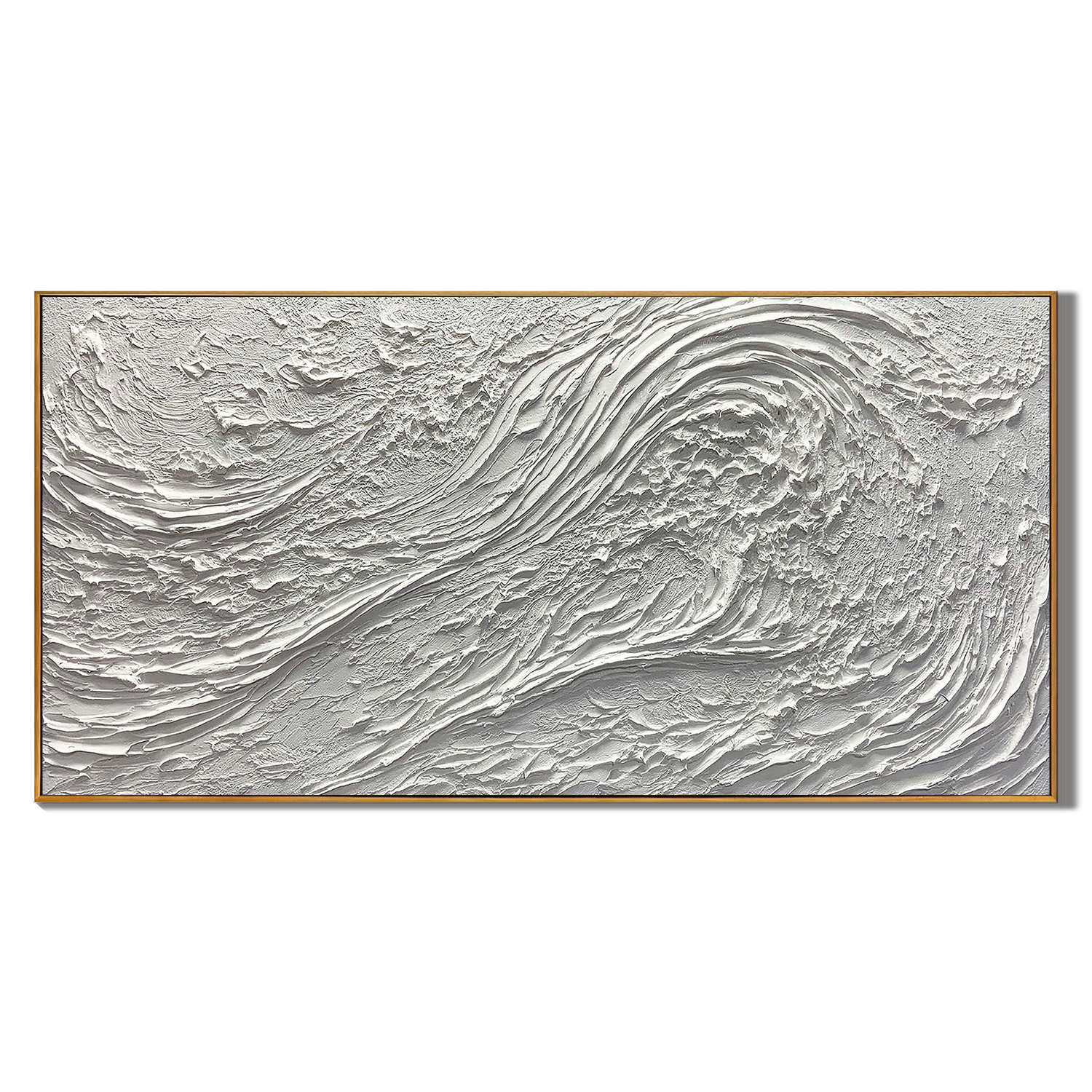 OCEAN CREST: Panoramic 3D Heavy Texture Wall Art, White Plaster Wave Relief Painting