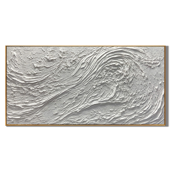Ocean Crest – White Plaster Wave Relief Texture Painting | Coastal Modern Living Room & Bedroom Art