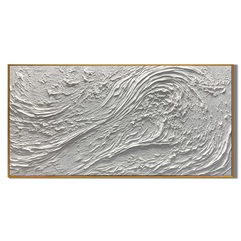 Ocean Crest – White Plaster Wave Relief Texture Painting | Coastal Modern Living Room & Bedroom Art