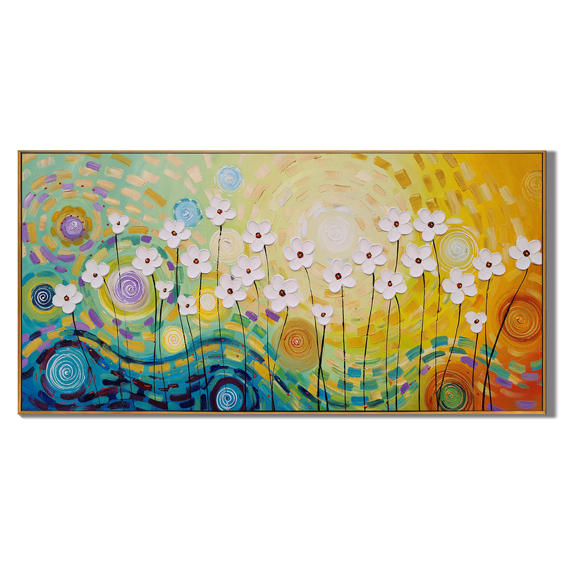 Sunlight Vortex – Vibrant Van Gogh Style Flower Relief Floral Painting | Vibrant Botanical Living Room & Dining Room Art