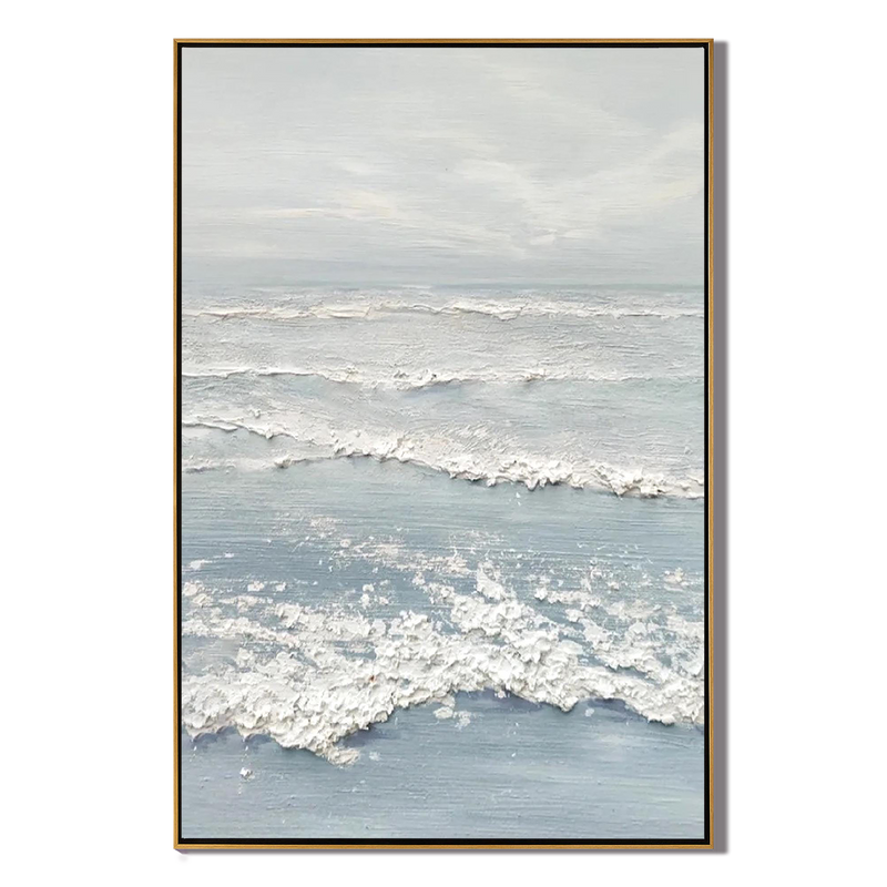 Ocean Mist – Hand-Painted Pale Blue 3D Impasto Wave Seascape Painting | Coastal Modern Living Room & Bedroom Art