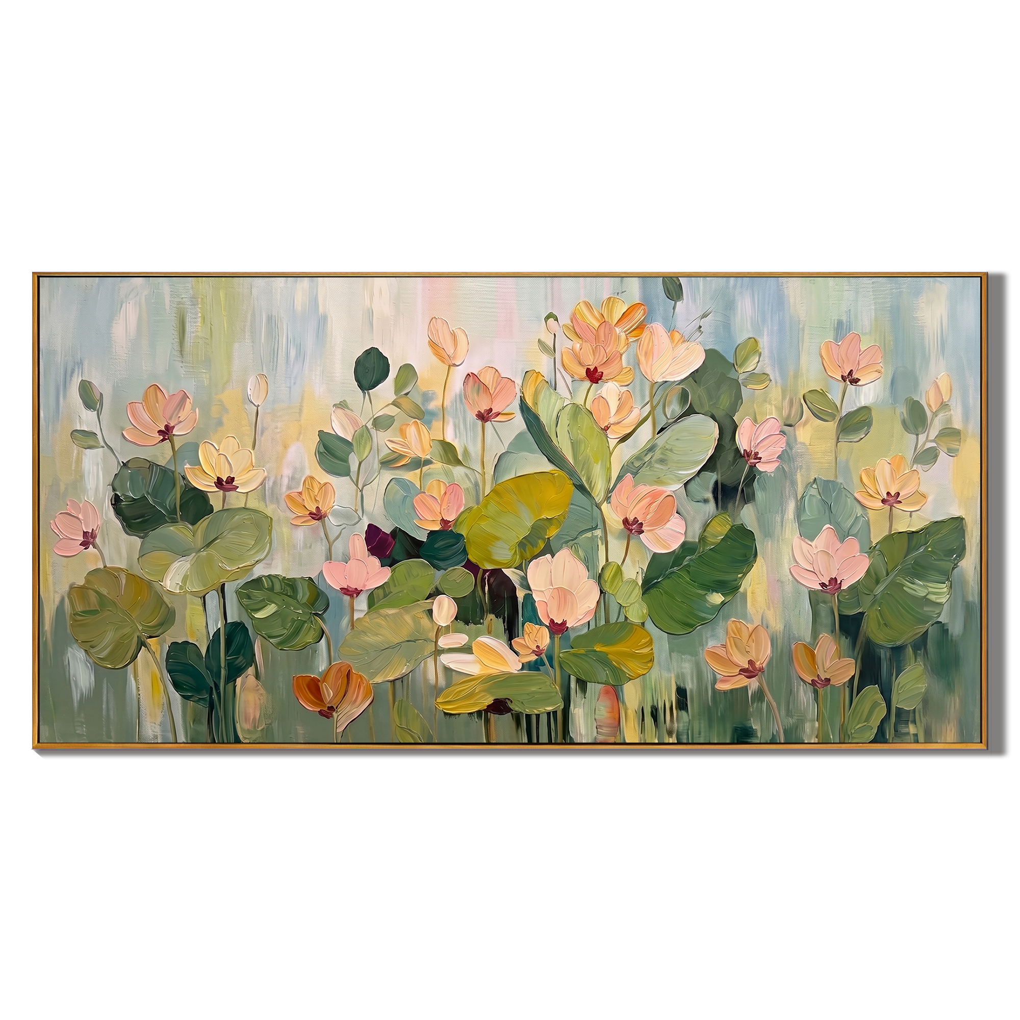 Endless Bloom – Modern Hand-Painted Horizontal Floral Oil Painting | Minimalist Living Room Wall Decor