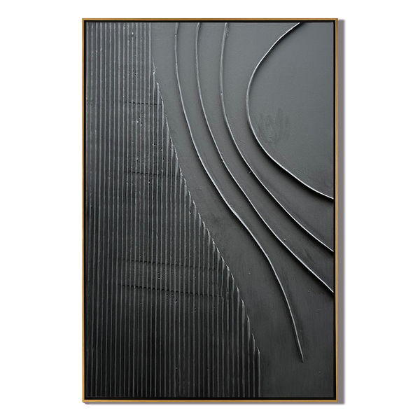 Obsidian Flow – Minimalist Wave Relief Modern Painting | Bold Minimalist Bedroom & Home Office Art