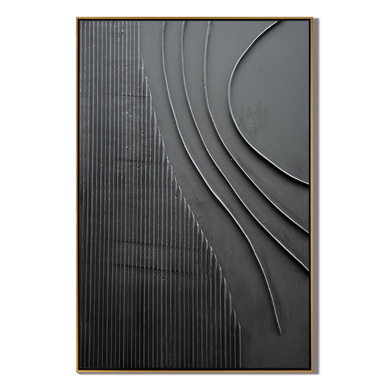Obsidian Flow – Minimalist Wave Relief Modern Painting | Bold Minimalist Bedroom & Home Office Art