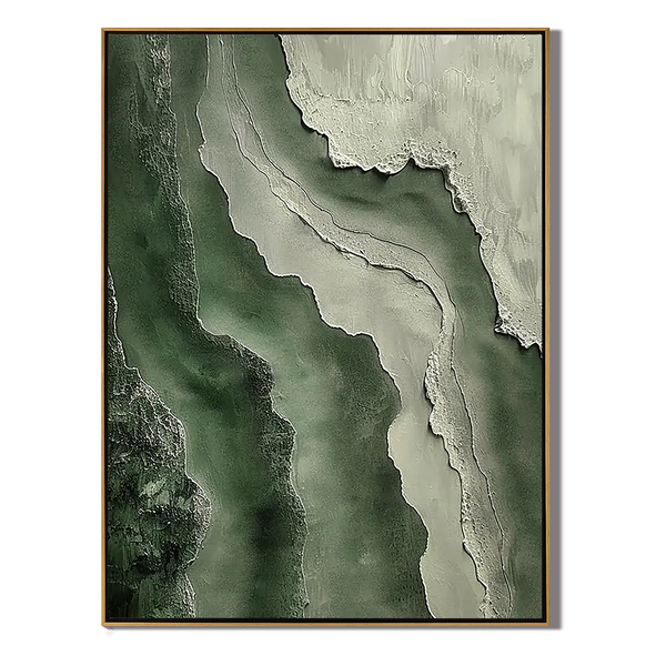Moss Strata – Hand-Painted Deep Green and Sage Plaster Effect Wave Texture Painting | Organic Contemporary Texture Living Room & Bedroom Art