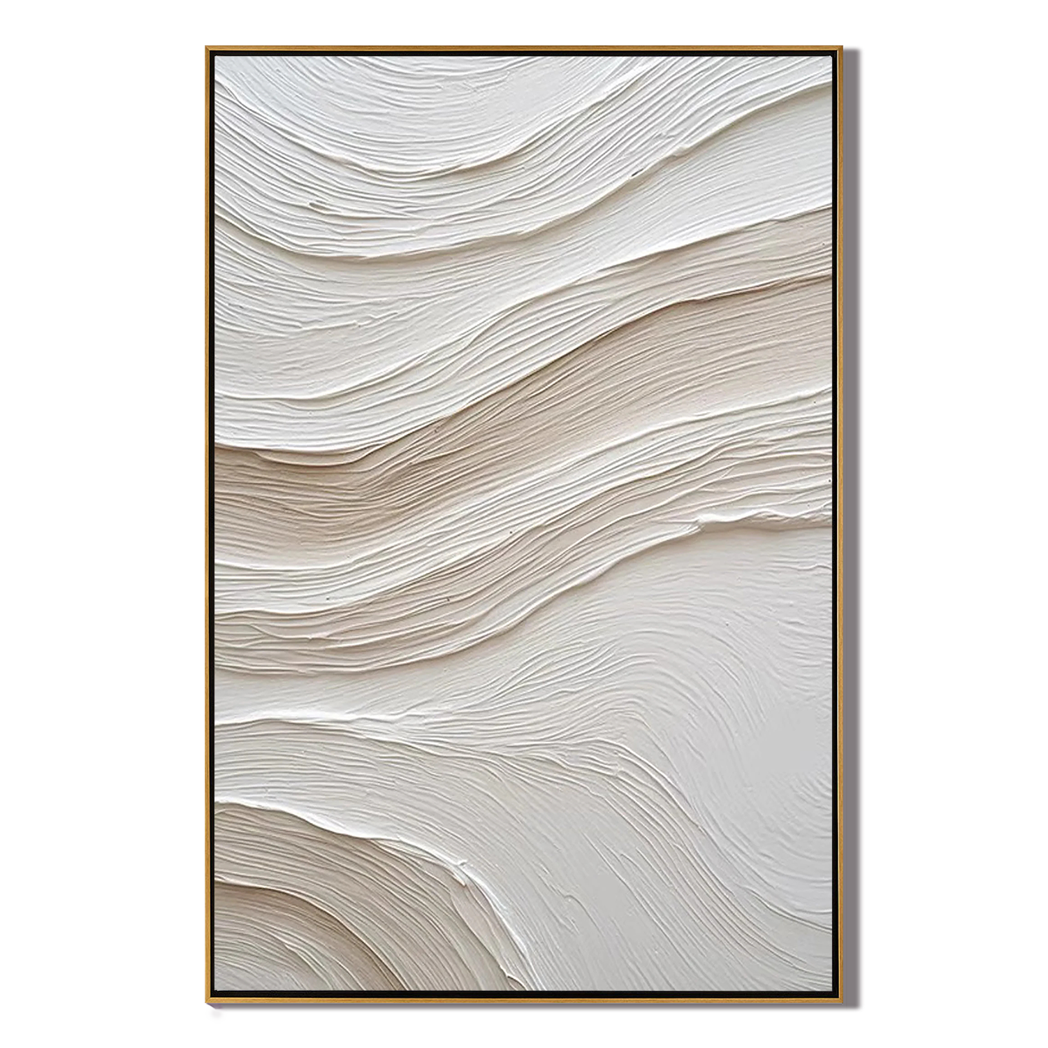 SANDSTONE RIPPLE: Minimalist Wall Art, Hand-Painted Plaster Effect White Wave Relief Textured Canvas Painting
