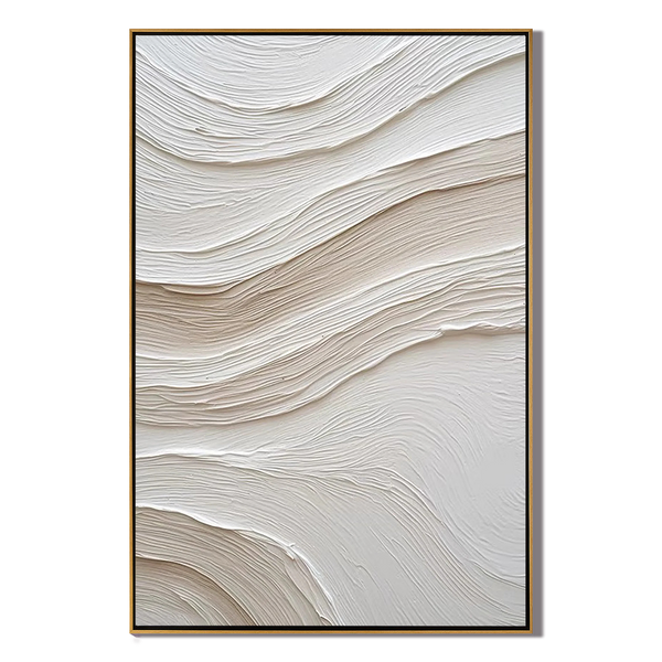 Sandstone Ripple – Hand-Painted Plaster Effect White Wave Relief Minimalist Painting | Japandi Organic Wabi-Sabi Living Room & Hallway Art