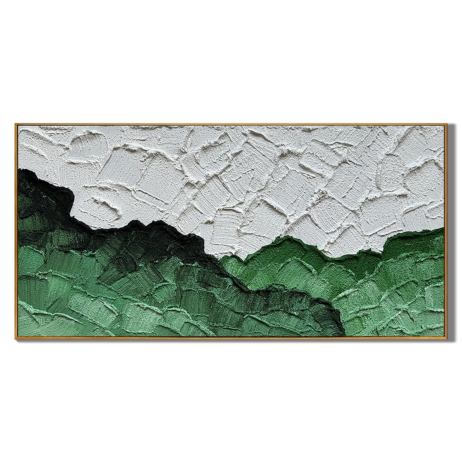 EMERALD RIDGE: Panoramic 3D Plaster Texture Wall Art, Green & White Relief Abstract