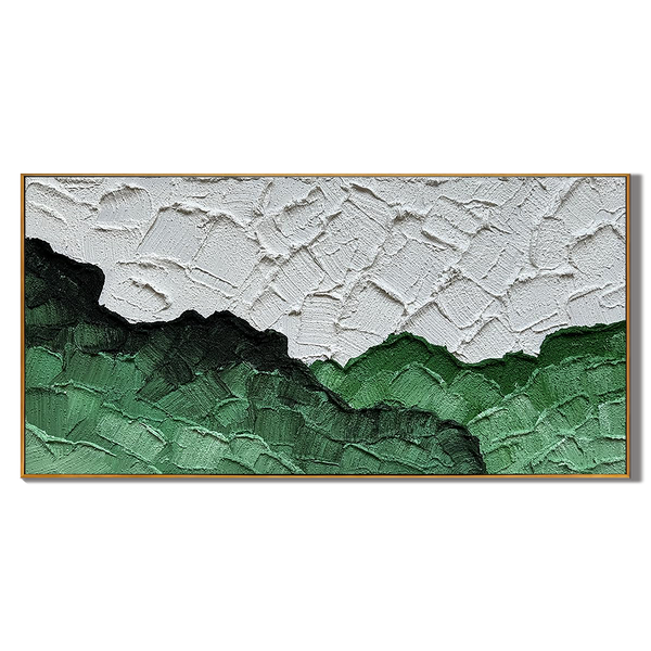 Emerald Ridge – Green & White Relief Abstract Texture Painting | Modern Abstract Living Room & Office Art