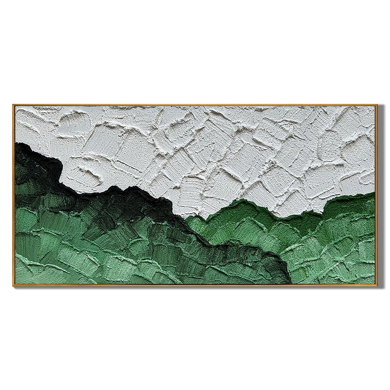Emerald Ridge – Green & White Relief Abstract Texture Painting | Modern Abstract Living Room & Office Art
