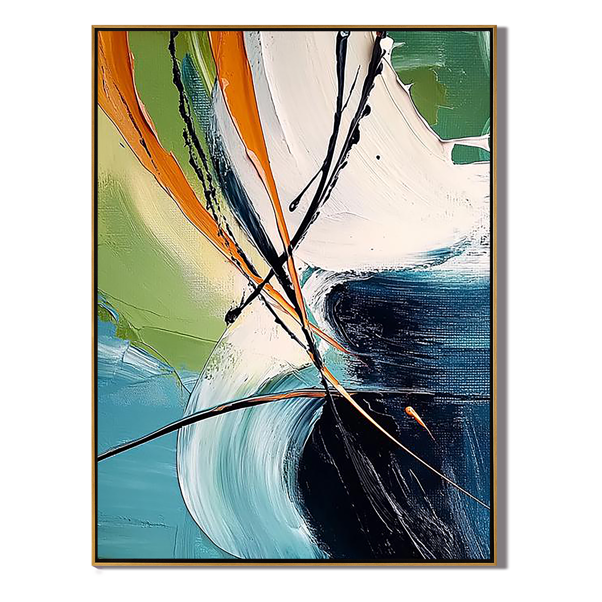 URBAN RHYTHM: Abstract Wall Art, Hand-Painted Modern Teal and Orange Large Brushstroke Textured Gallery Art