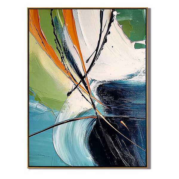 Urban Rhythm – Hand-Painted Modern Teal and Orange Large Brushstroke Abstract Painting | Modern Abstract Living Room & Office Art