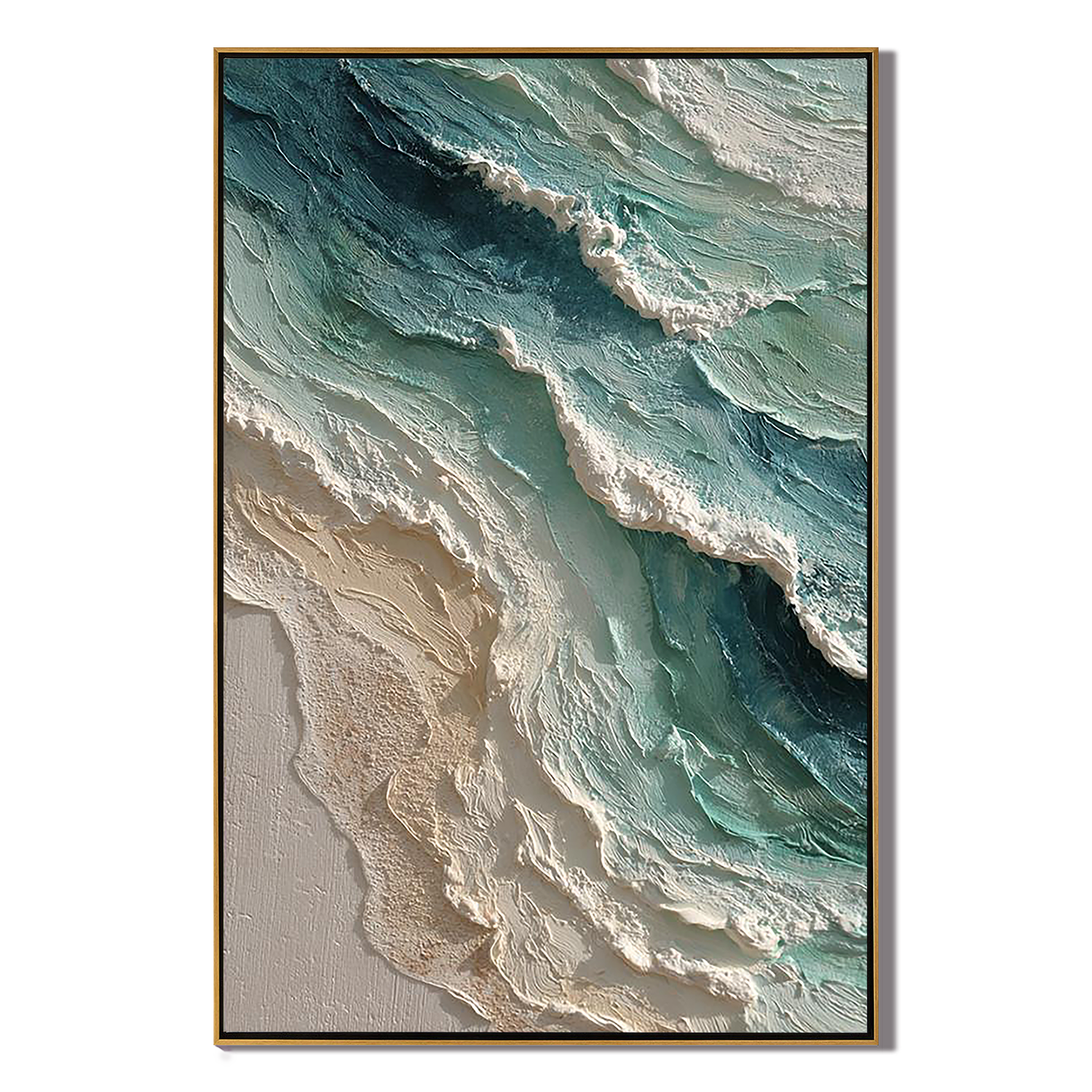 AQUA SURGE: Ocean Wave Wall Art, 3D Heavy Texture Coastal Seascape Hand-Painted Impasto Painting