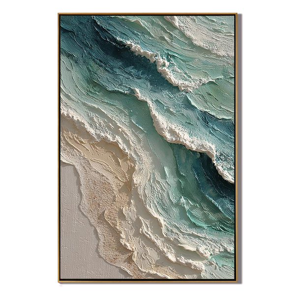 Aqua Surge – 3D Heavy Texture Coastal Seascape Hand-Painted Ocean Painting | Coastal Modern Living Room & Bedroom Art