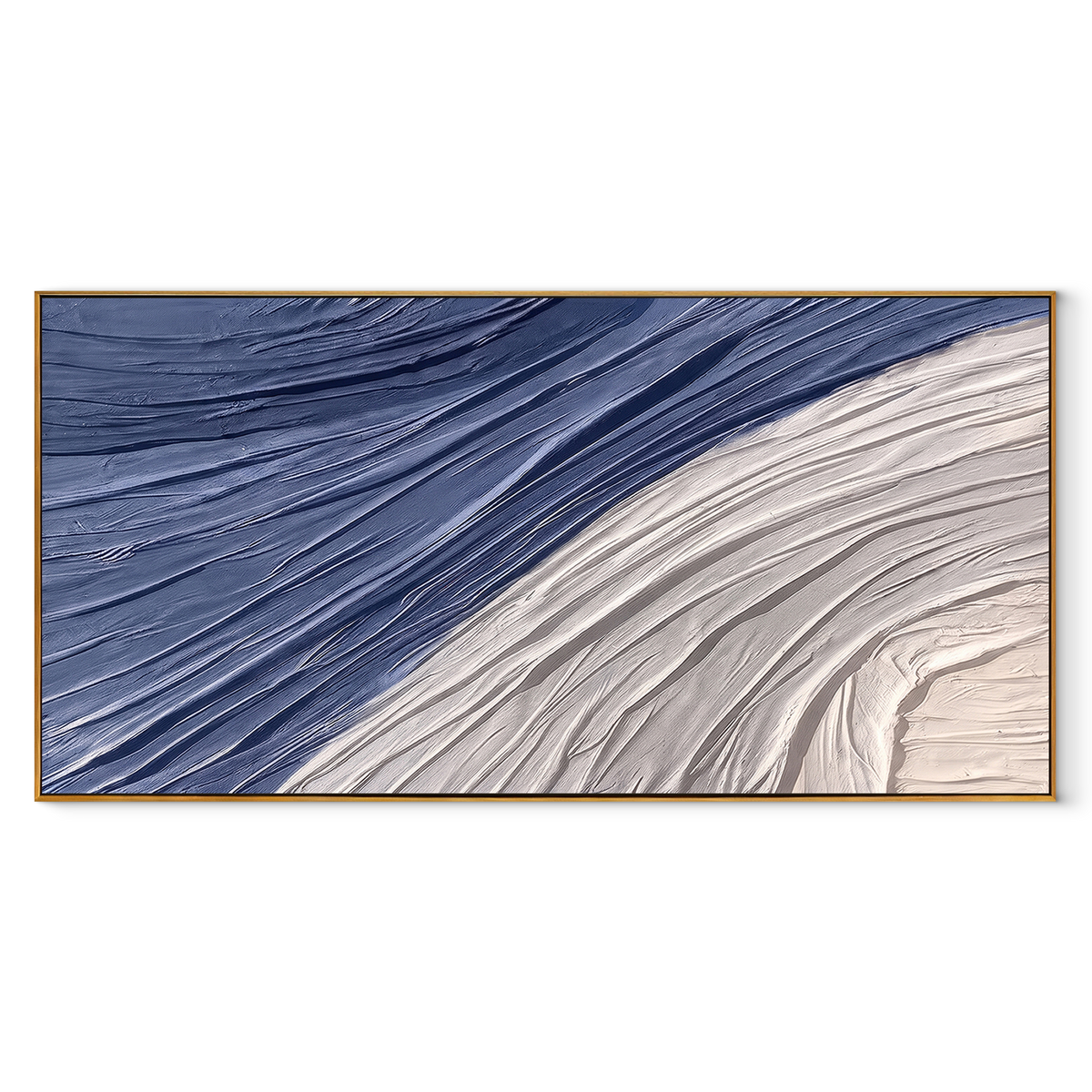 Blue Ridges Sweep East – Blue White Diagonal Relief Painting | Modern Horizontal Wall Art