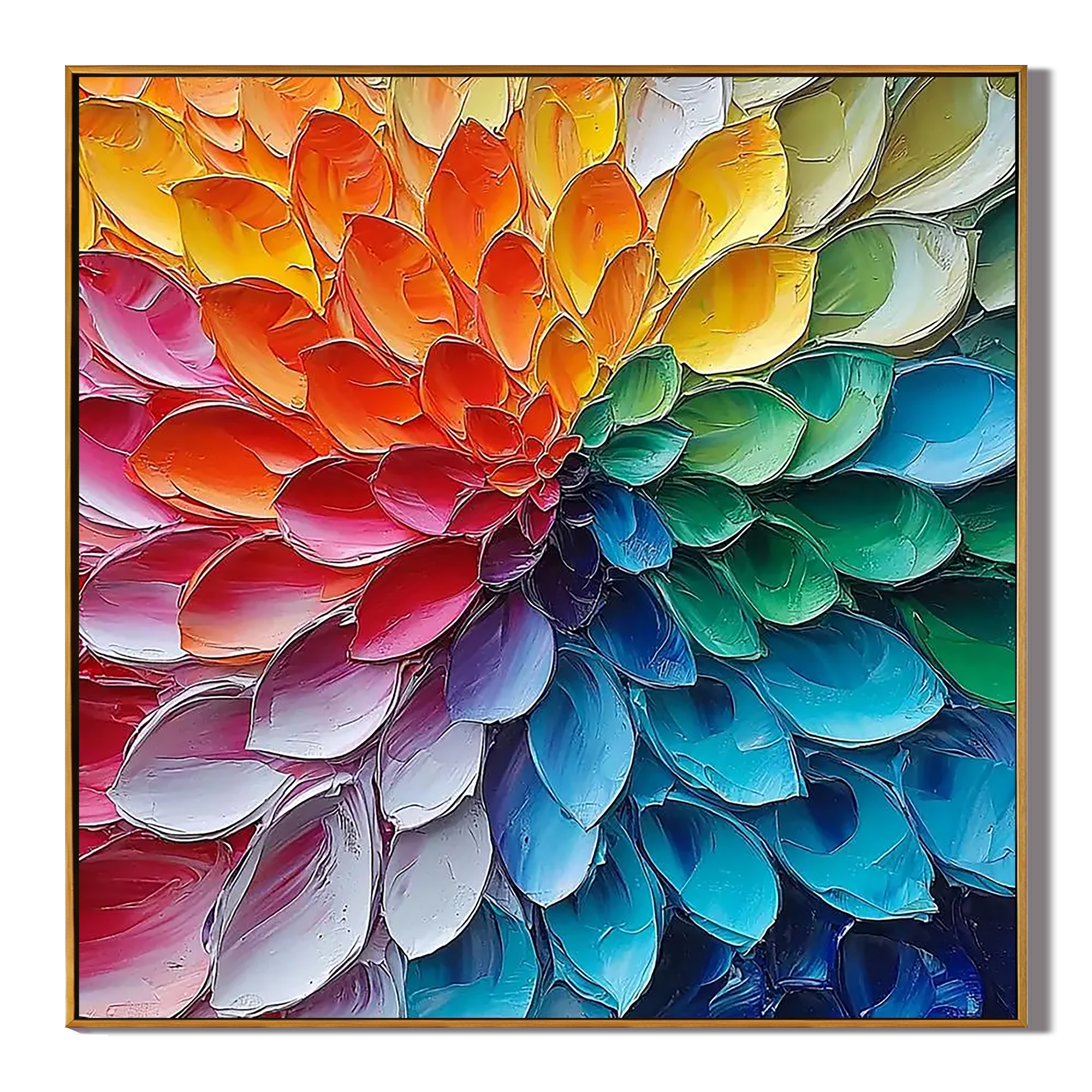 RAINBOW RADIANCE: Modern Square 3D Heavy Texture Abstract Wall Art, Vibrant Petal Relief Canvas