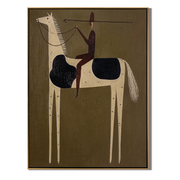 Pinto & Arrow – Vintage Americana Rider with Spear on Pinto Horse Painting | Folk Art Living Room Art