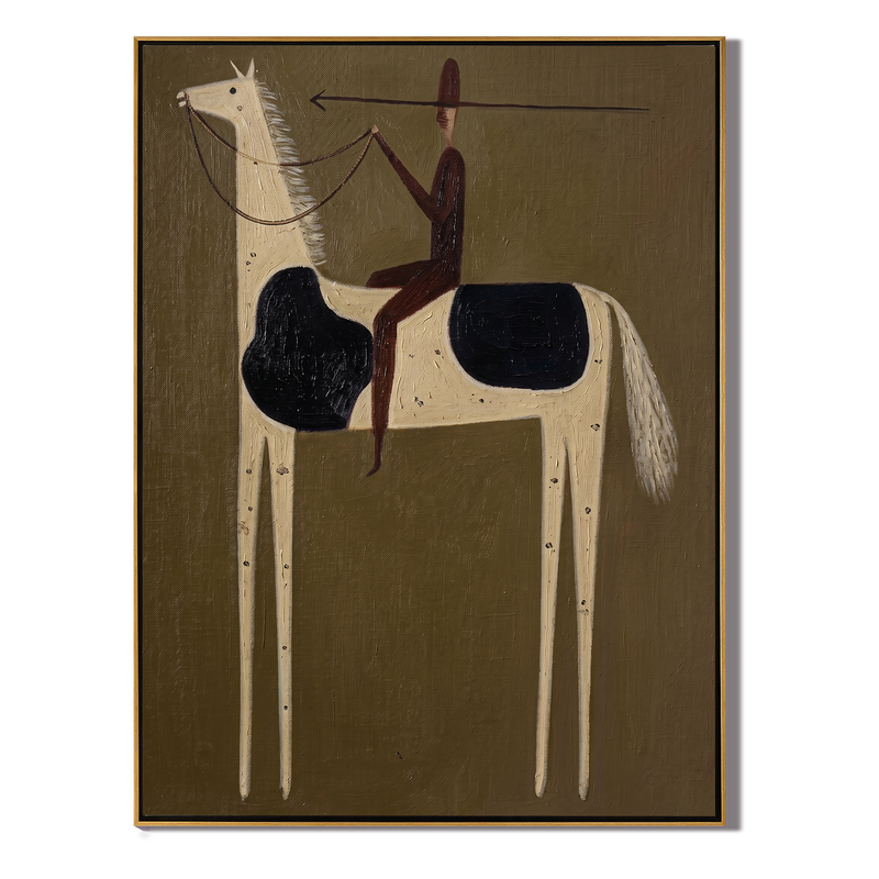 Pinto & Arrow – Vintage Americana Rider with Spear on Pinto Horse Painting | Folk Art Living Room Art