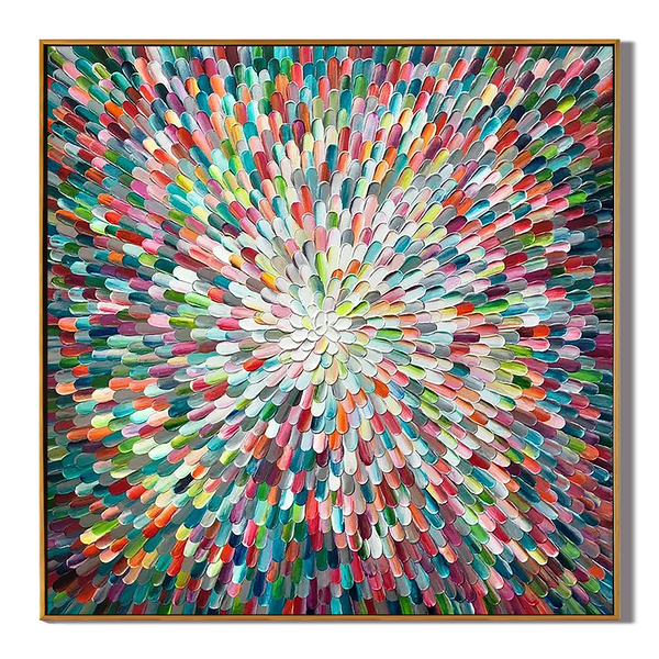 Prismatic Burst – Hand-Painted Multicolored Rainbow Palette Knife 3D Abstract Painting | Bold Abstract Palette Knife Living Room Art