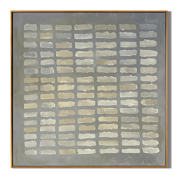 Whispered Matrix – Wabi-Sabi Slate Grey Minimalist Grid Painting | Modern Geometric Textured Hallway Art