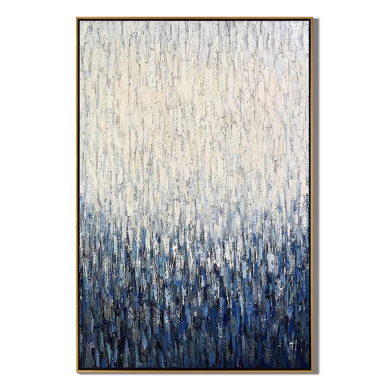 Azure Rain – 3D Heavy Texture Blue & White Pointillism Relief Abstract Painting | Modern Abstract Living Room & Office Art