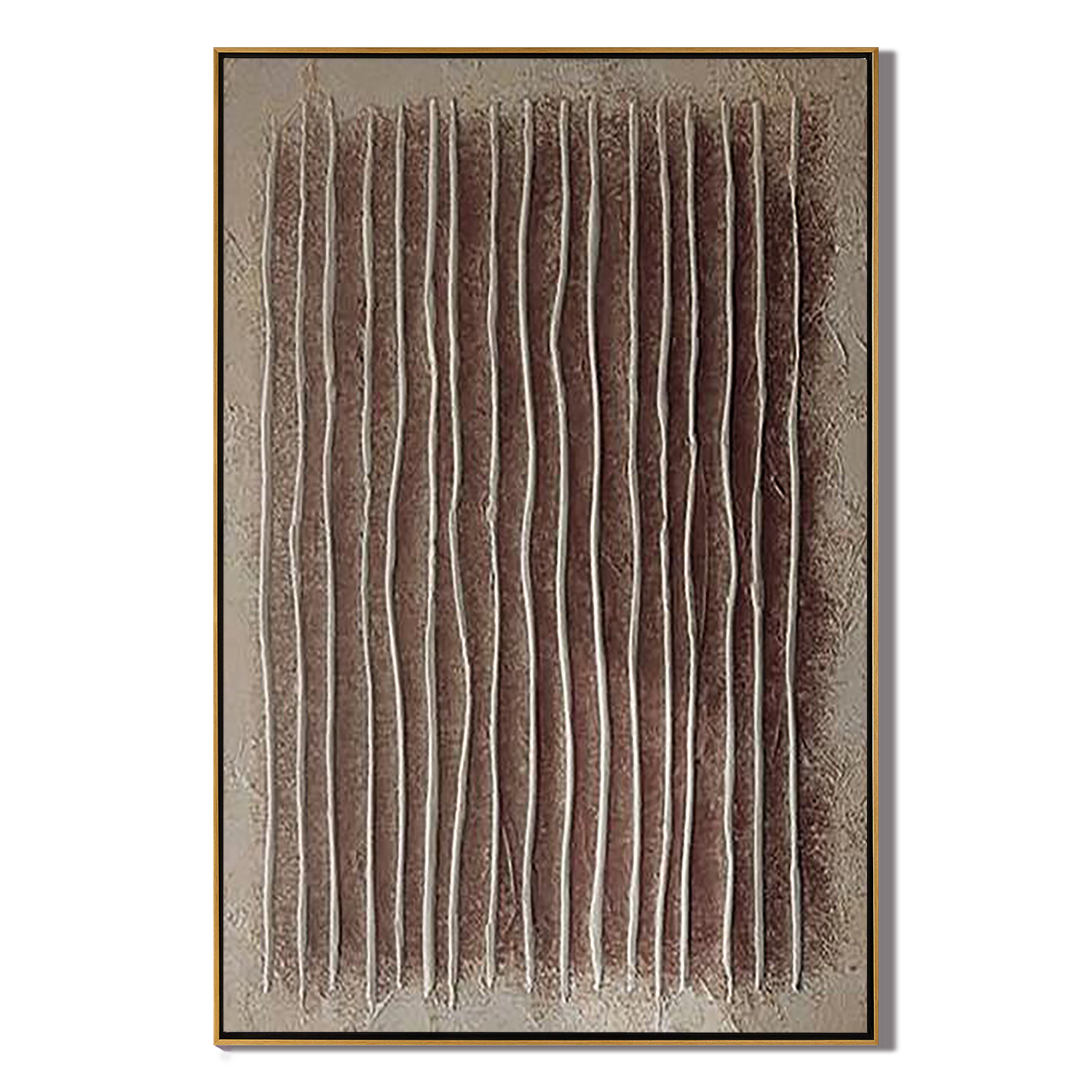VERTICAL ECHO: Wabi-Sabi Wall Art, Hand-Painted Earthy Red and Beige Vertical Line Plaster Effect 3D Textured Studio Art