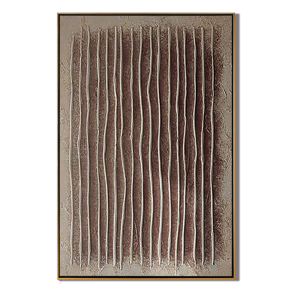 Vertical Echo – Hand-Painted Earthy Red and Beige Line Plaster Effect Wabi-Sabi Painting | Japandi Organic Wabi-Sabi Living Room & Hallway Art