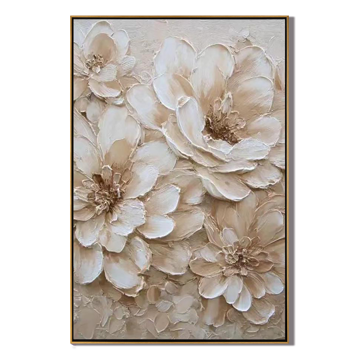 IVORY PETALS: Flower-Tree Art, Hand-Painted Creamy White Floral Plaster Relief 3D Heavy Texture Gallery Art
