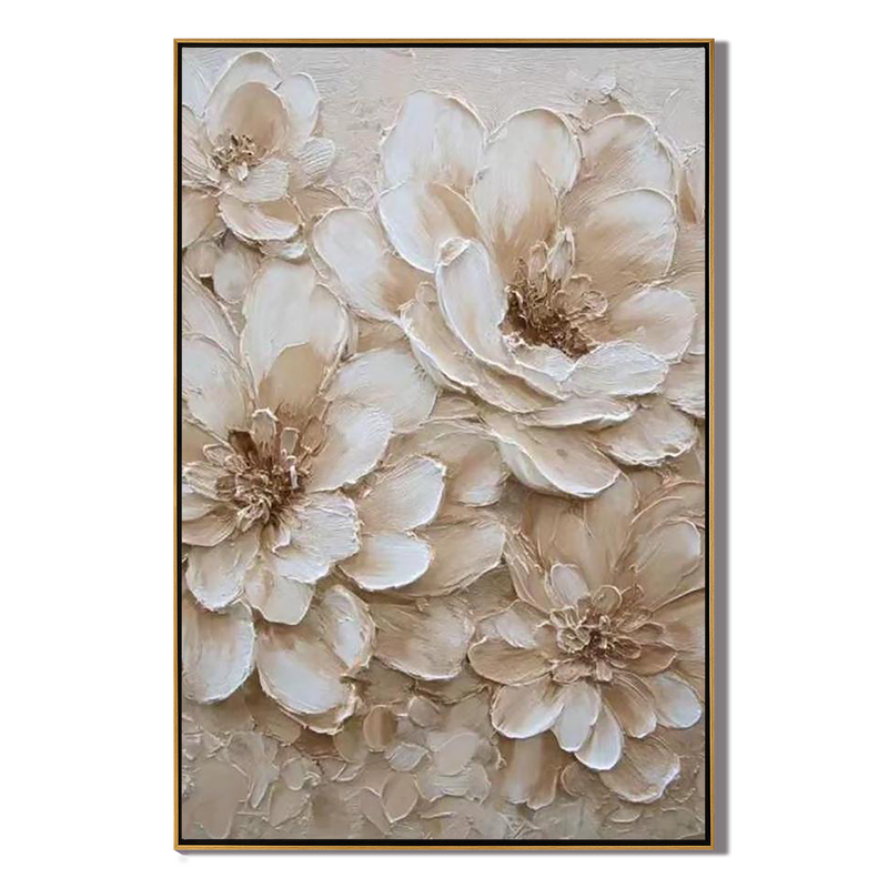 Ivory Petals – Modern Creamy Ivory Abstract Floral Tree Plaster Relief Painting | Contemporary Sculpted Plaster Gallery Art
