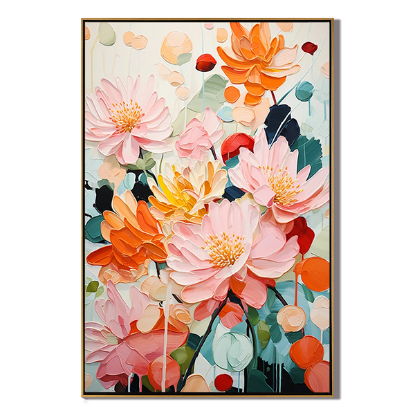 Vivid Blooms – Hand-Painted Modern Abstract Impasto Thick Floral Painting | Contemporary Botanical Bedroom & Living Room Art