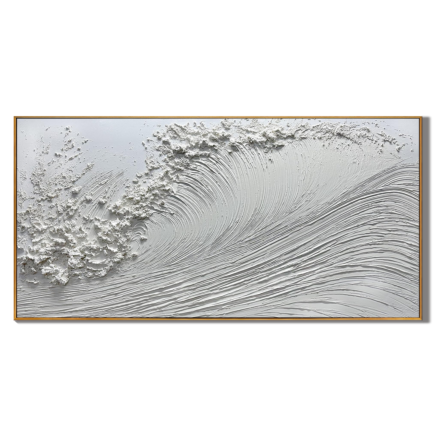 WHITE CREST: Panoramic 3D Plaster Texture Wave Wall Art, Modern Ocean Relief Painting