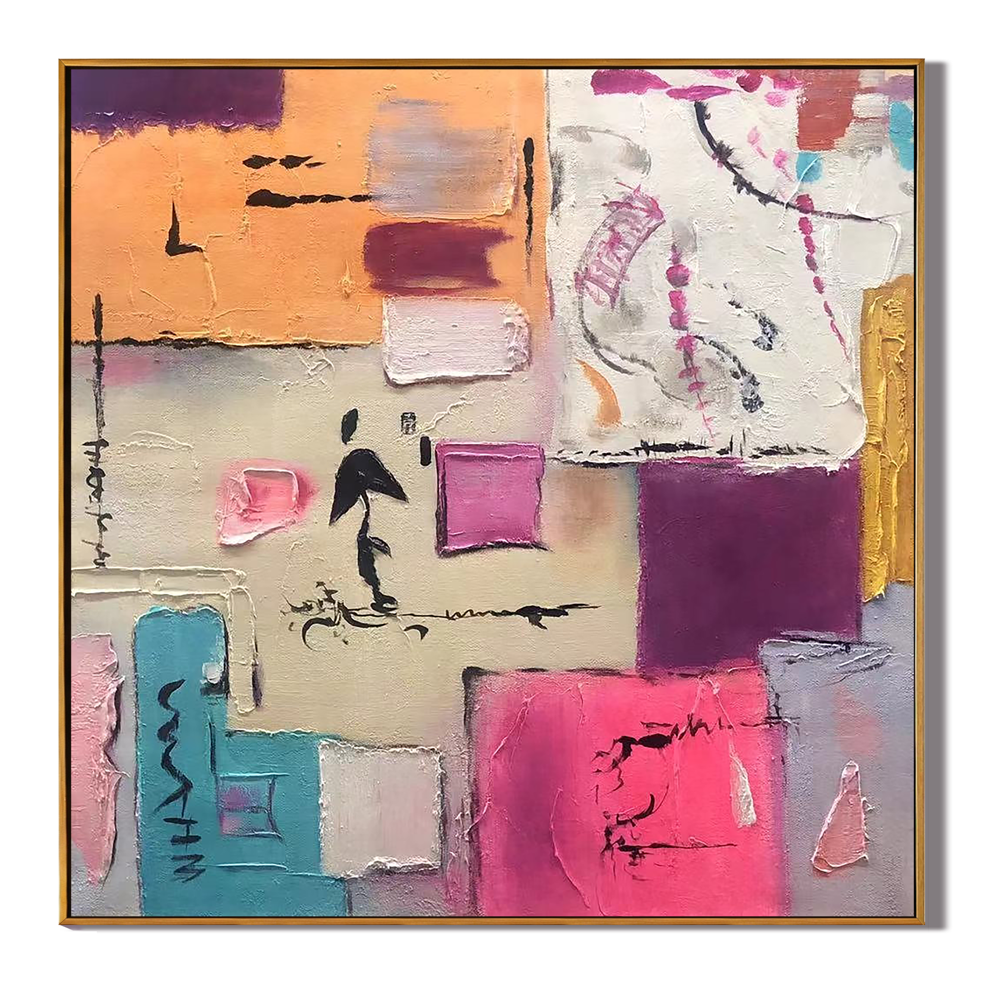 VIBRANT COLLAGE: Texture Wall Art, Hand-Painted Multicolored Abstract Plaster Relief 3D Textured Gallery Art