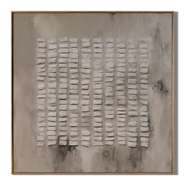 Zen Rhythm – Hand-Painted Neutral Beige Repetitive Plaster Block Wabi-Sabi Painting | Japandi Organic Wabi-Sabi Living Room & Hallway Art