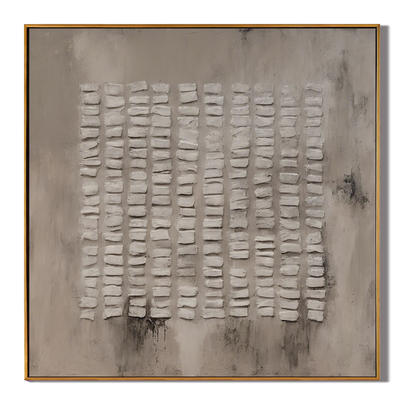 Zen Rhythm – Hand-Painted Neutral Beige Repetitive Plaster Block Wabi-Sabi Painting | Japandi Organic Wabi-Sabi Living Room & Hallway Art