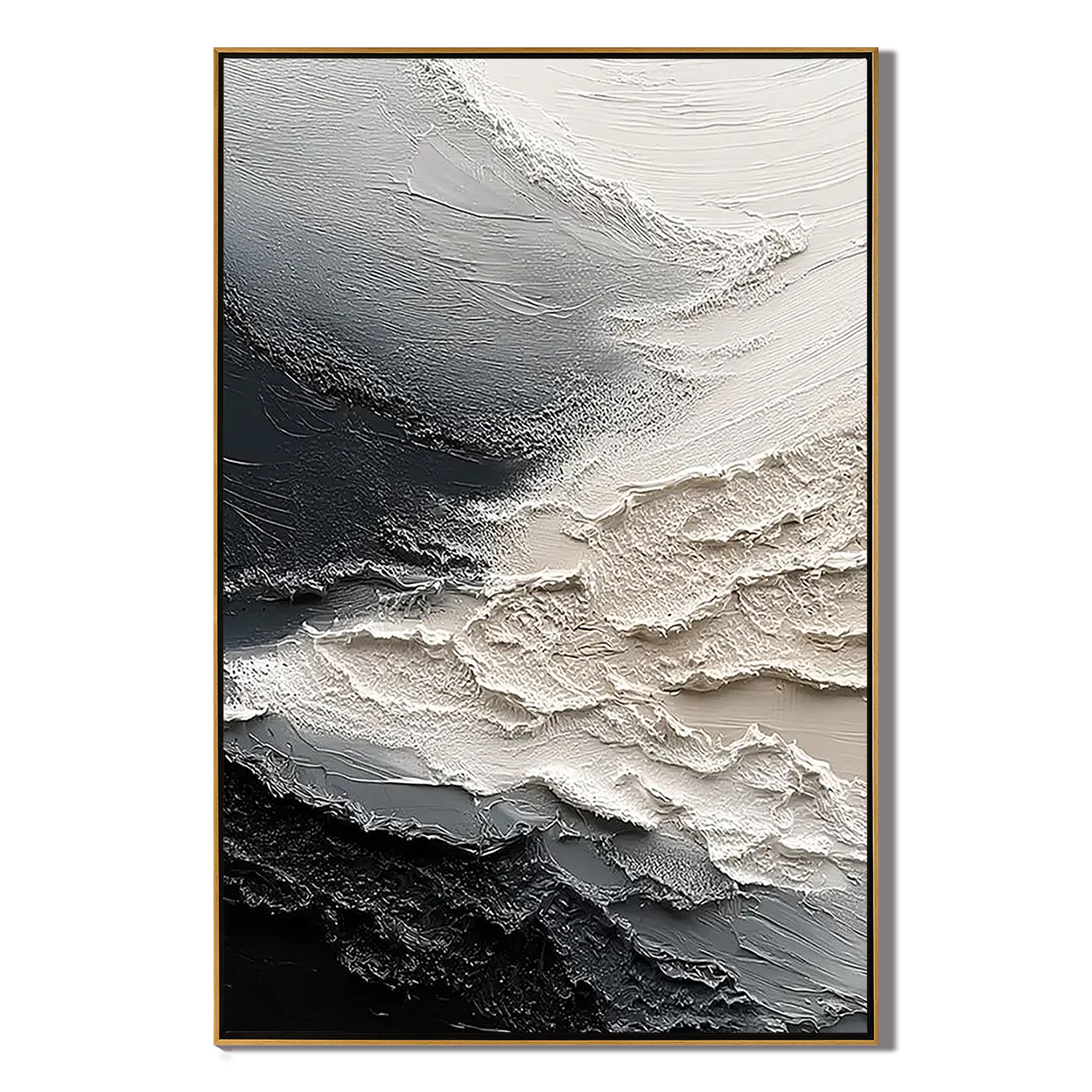 ARCTIC FISSURE: Texture Wall Art, Hand-Painted Black and White Plaster Effect Relief 3D Heavy Texture Studio Art