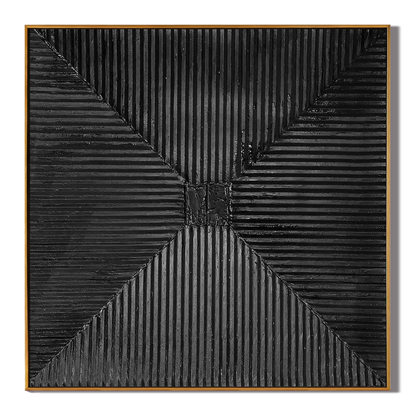 Dark Radiance – Modern Wabi-Sabi Radial Relief Monochromatic Minimalist Painting | Japandi Wabi-Sabi Living Room & Bedroom Art
